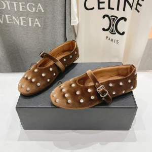 Alaila Ballet Flats In Moss Brown Velvet With Rhinestones 971998