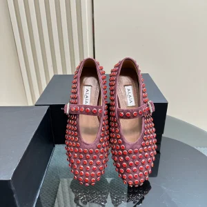 Ballet Flat Fishnet Burgundy Strass Suede