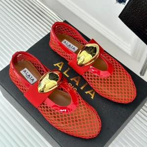 ballet flat jewel fishnet red lambskin