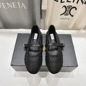ALAIA MARY JANE FLATS black woven calfskin pattent