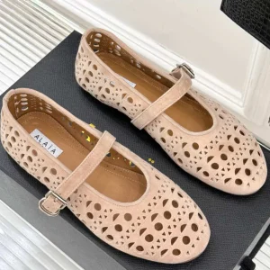 Alaia Women's Ballet Flat Nude Suede 293219