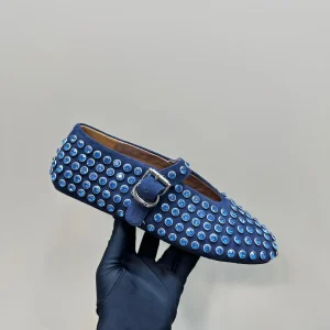 Alaia Strass Suede Ballet Flats In Dark Blue 999320