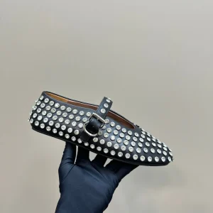 Alaia Strass Suede Ballet Flats In Black 999314