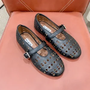 ALAIA HOLLOW BALLET FLAT IN BLACK LAMBSKIN