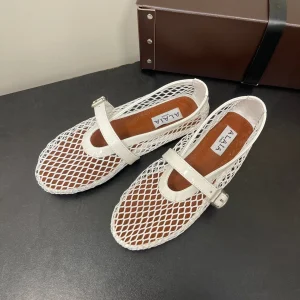 ALAIA BALLET FLATS IN WHITE MESH FISHNET