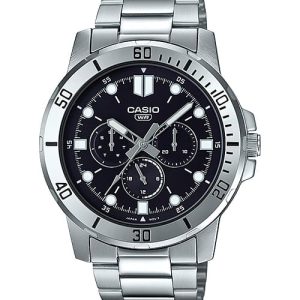 Casio Analog Silver Stainless Steel Black Dial Watch MTPVD300D-1E