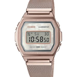 Casio Vintage Rose Gold Stainless Steel Mesh Band Watch A1000MCG-9E