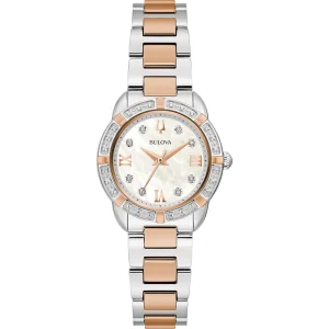 Bulova Elegant Rose Gold and Diamond Accented Ladies Watch Model 98R291
