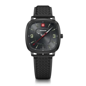 Wenger Vintage Sport 37mm Black Dial Silicone Strap Watch 01.1921.113