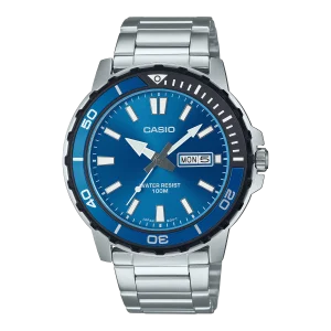 Casio Digital Silver Stainless Steel Blue Dial Watch MTD125D-2A1
