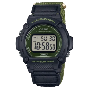 Casio Standard Green Fabric Strap Green Dial Watch W219HB-3A