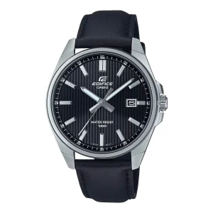 Casio Edifice Black Leather Strap Black Dial Watch EFV150L-1A