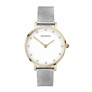 Sekonda Gold Case White Stone Set Dial Womens Watch