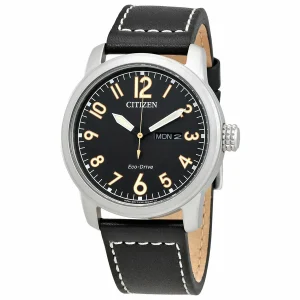 Citizen Eco-Drive Chandler Black Dial Leather Mens Watch