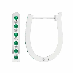 Emerald Diamond Huggie Earrings With 0.50ct Diamonds In 9K White Gold
