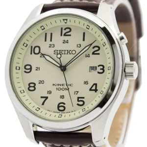 Seiko Kinetic Beige Dial 100M Ska723 Mens Watch