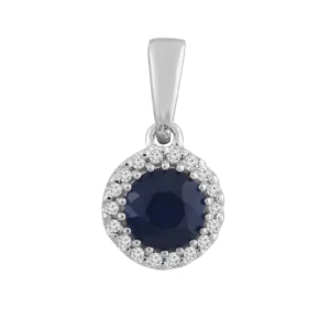 Sapphire Pendant With 0.03Ct Diamond In 9K White Gold