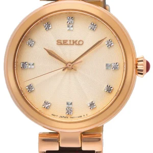 Seiko Rose Gold Dial Red Leather Strap Watch SRZ548P