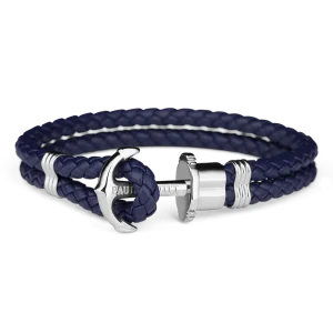 Paul Hewitt Phrep Leather Silver / Navy Blue Bracelet - L