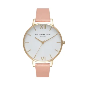 Olivia Burton Big Dial Gold Case White Watch - Gold