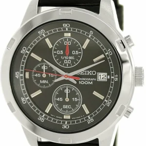 Seiko Chronograph Black Dial Black Leather Mens Watch Sks421P2