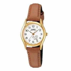 Casio Ltp-1094Q-7B7 Brown Leather Quartz  With White Dial Womens Watch