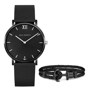 Paul Hewitt Sailor Perfect Match Gift Set (Black Sunray Sailor Watch and Black Phrep)