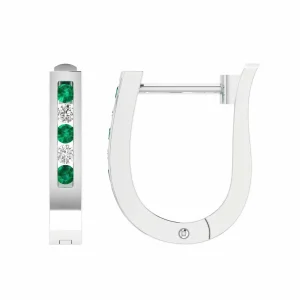Emerald Diamond Huggie Earrings With 0.10ct Diamonds In 9K White Gold