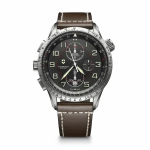 Victorinox Airboss Mechanical Brown Leather Band Mens Watch 241710