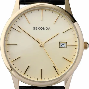 Sekonda Mens Watch Black Leather Band Champagne Dial Quartz