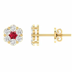 Ruby Diamond Earrings With 0.80ct Diamonds In 9K Yellow Gold