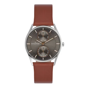 Skagen Holst Medium Brown Leather Watch with Luminous Hands SKW6086