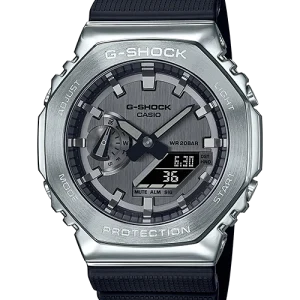 Metallic CasiOak G-Shock Watch GM2100-1A with Octagonal Design and Stainless Steel Bezel