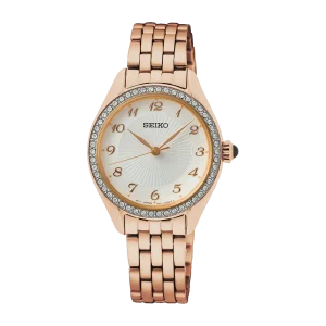 Seiko Swarovski Crystal Rose Gold Watch SUR396P