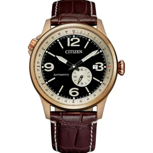 Citizen Automatic Black Dial Brown Leather Watch NJ0143-19E