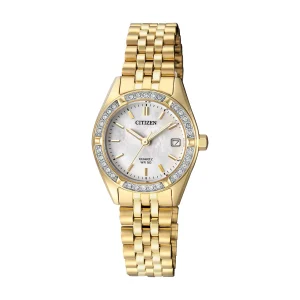 Citizen Ladies Swarovski Crystal Quartz Mother of Pearl Gold Dress Watch EU6062-50D
