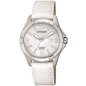 Citizen White Mother Of Pearl Leather Band Women's Watch EU6080-07D