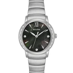 Bulova Classic Diamond Black Mother Of Pearl Watch 96R213