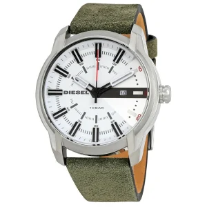 Diesel Armbar White Dial Olive Green Leather Mens Watch