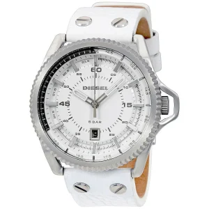 Diesel Rollcage White Dial Leather Mens Watch