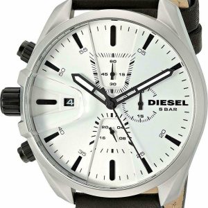 Diesel Ms9 Silver Dial Black Leather Strap Mens Watch