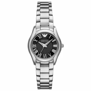 Emporio Armani Women's Silver Steel Watch with Classic Black Dial SKU123