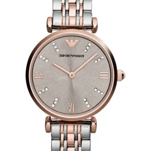 Emporio Armani Womens Two Tone Grey Dial Watch with Crystal Accents AR1840