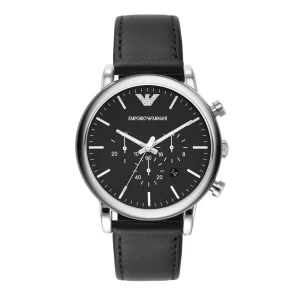 Emporio Armani Timeless Black Leather Chronograph Watch AR1828
