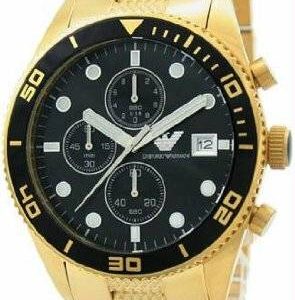 Emporio Armani Men's Gold Chronograph Watch with Black Dial AR5857
