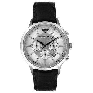 Armani Emporio Men's Elegant Chronograph with Black Leather Strap AR2432