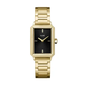 CLUSE Fluette Circular Textured Black Gold Link Watch CW11512