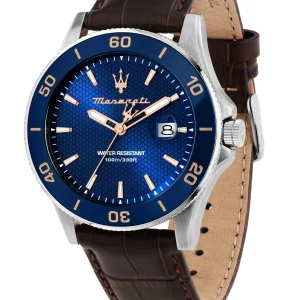 Maserati Competizione 43mm Blue Dial Brown Leather Strap Watch