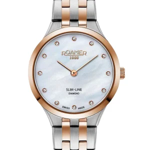 Roamer Slim Line 30mm Mother of Pearl and Diamond Dial Two Tone Rosegold Stainless Steel Strap Watch