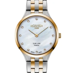 Roamer Slim Line 30mm Mother of Pearl and Diamond Dial Two Tone Stainless Steel Strap Watch